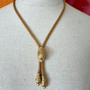 Vintage ERWIN PEARL Gold-Tone Lion Tassel Necklace